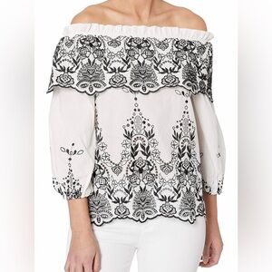 Parker Black and White Off-Shoulder Blouse